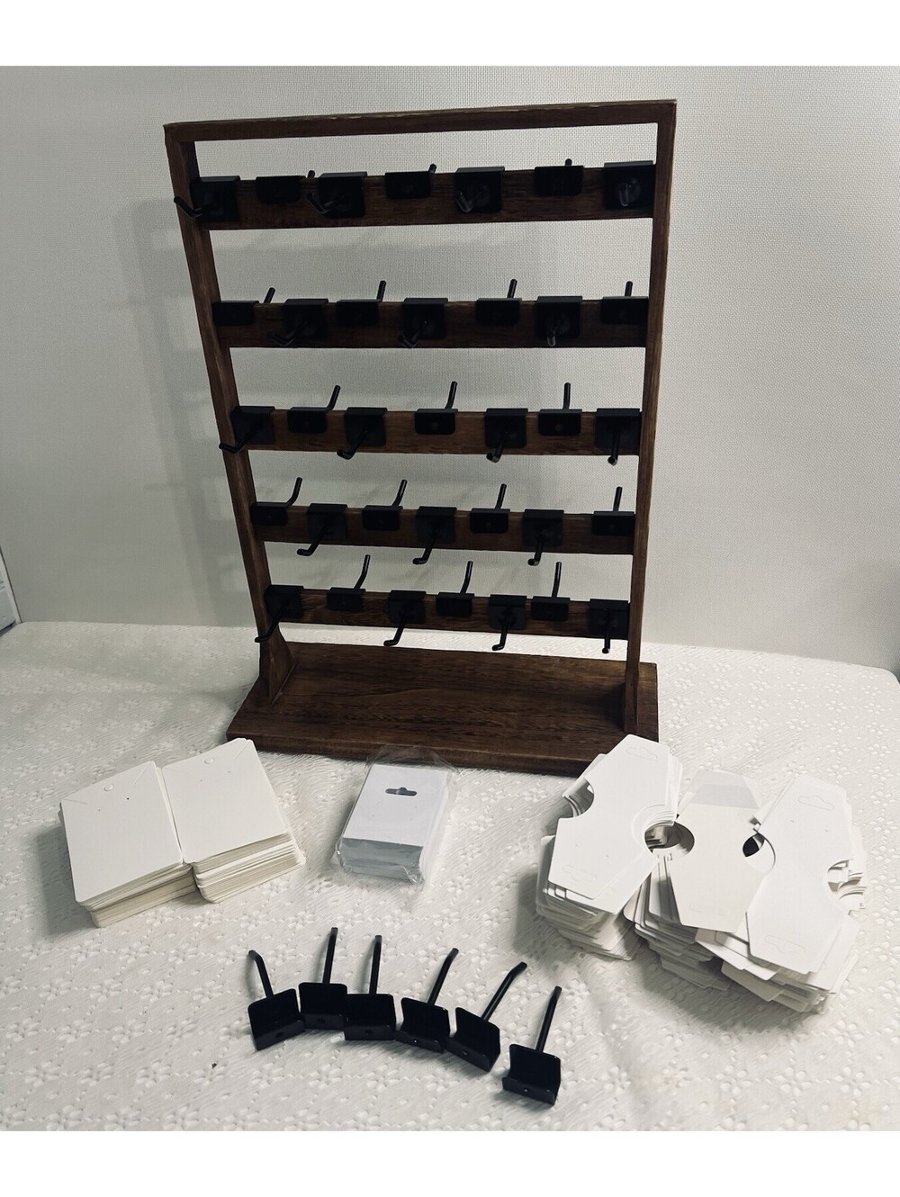 Display Hook Wood Jewelry keychain holder stand 5 tier white kraft card